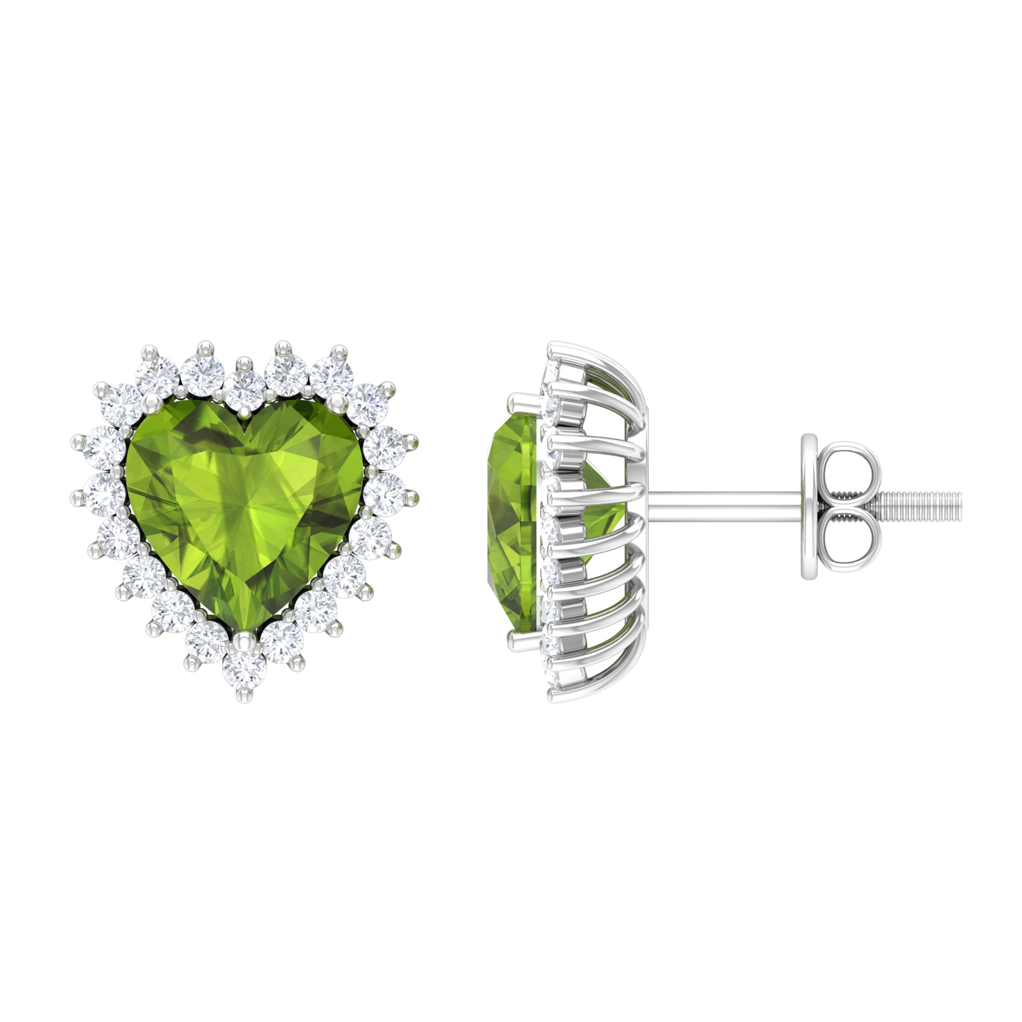 3.50 CT Heart Shaped Peridot and Moissanite Statement Stud Earrings Peridot - ( AAA ) - Quality - Rosec Jewels