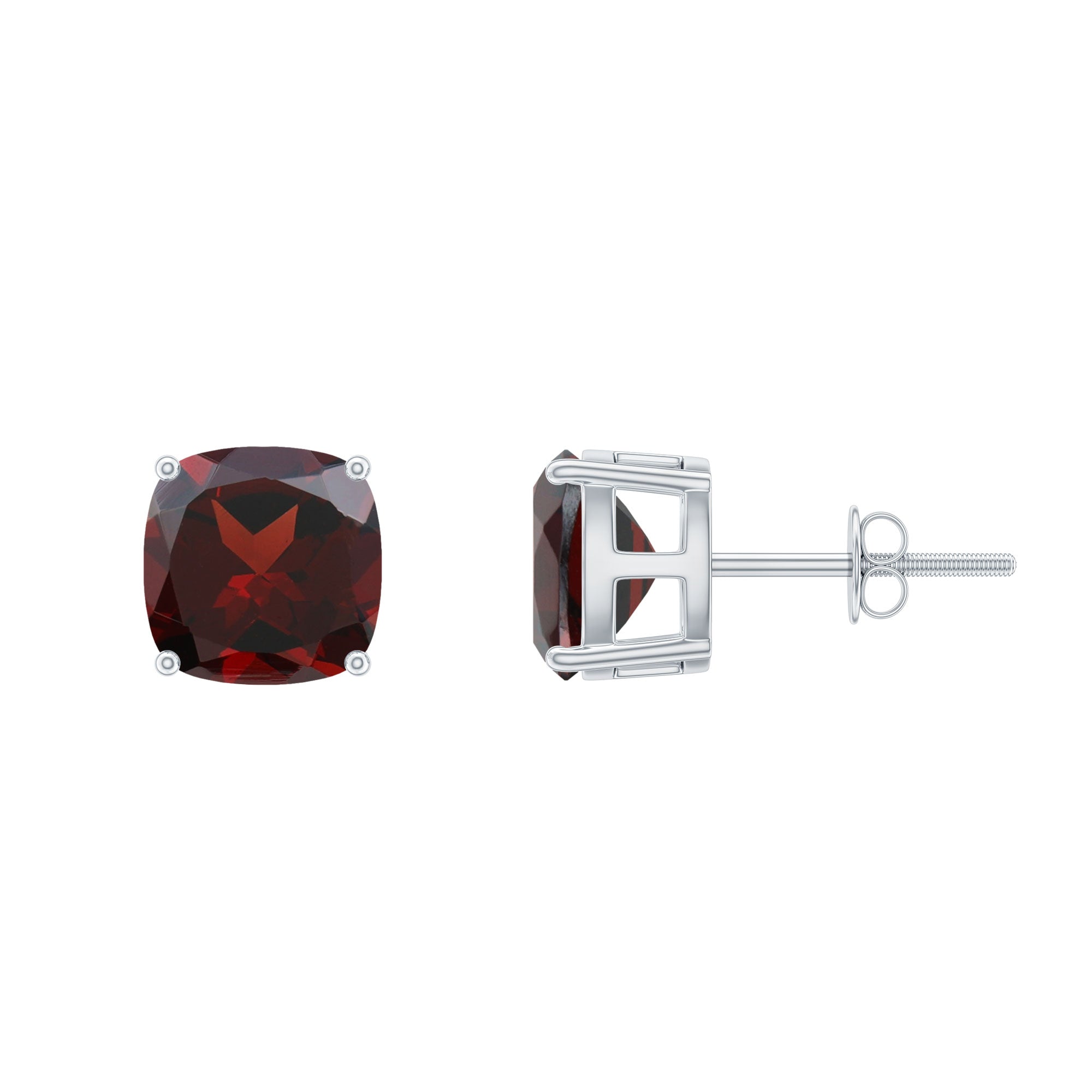 4.25 CT Cushion Cut Garnet Solitaire Stud Earring in Silver Garnet - ( AAA ) - Quality 92.5 Sterling Silver - Rosec Jewels