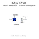 3 CT Cushion Cut Created Blue Sapphire Solitaire Stud Earring Lab Created Blue Sapphire - ( AAAA ) - Quality - Rosec Jewels