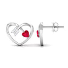 Heart Stud Earrings with Lab Created Ruby and Diamond Lab Created Ruby - ( AAAA ) - Quality - Rosec Jewels