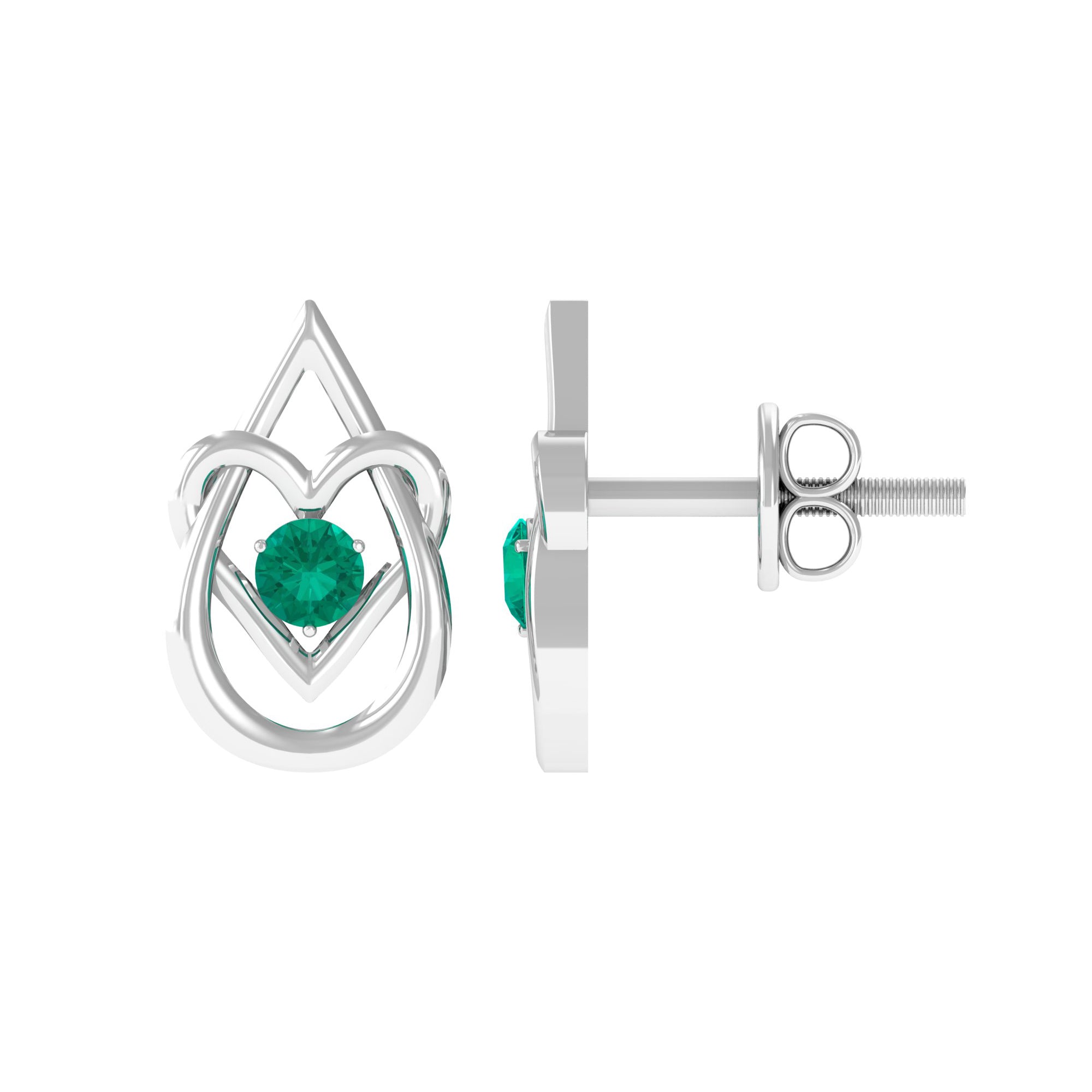 Emerald and Gold Teardrop Heart Stud Earrings Emerald - ( AAA ) - Quality - Rosec Jewels