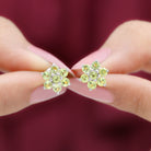 1.50 CT Peridot Floral Cluster Stud Earrings Peridot - ( AAA ) - Quality - Rosec Jewels