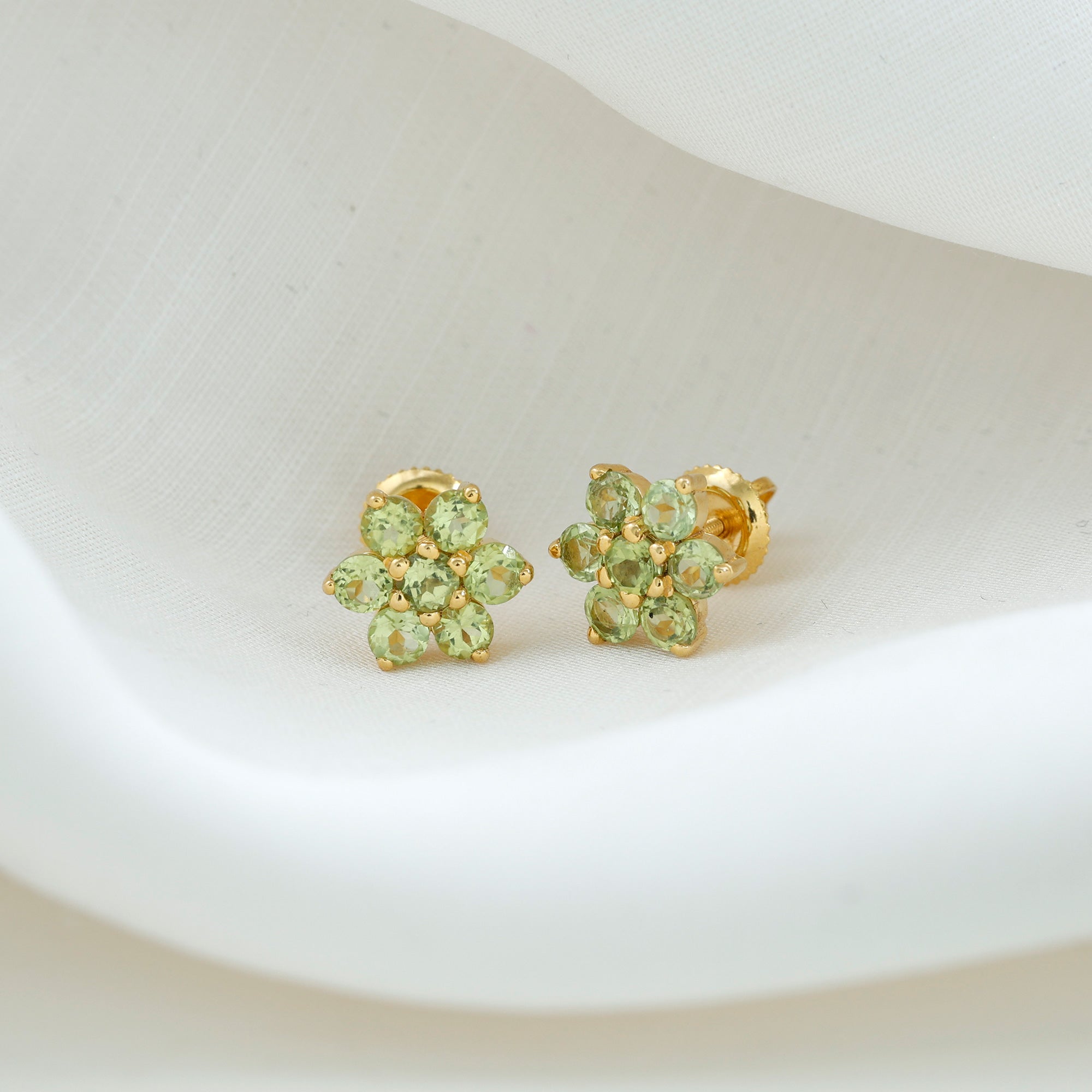 1.50 CT Peridot Floral Cluster Stud Earrings Peridot - ( AAA ) - Quality - Rosec Jewels