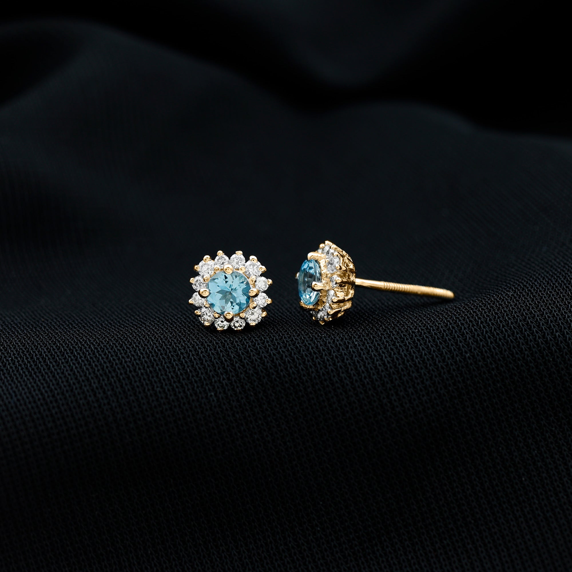 1 CT Classic Aquamarine and Diamond Halo Stud Earrings Aquamarine - ( AAA ) - Quality - Rosec Jewels