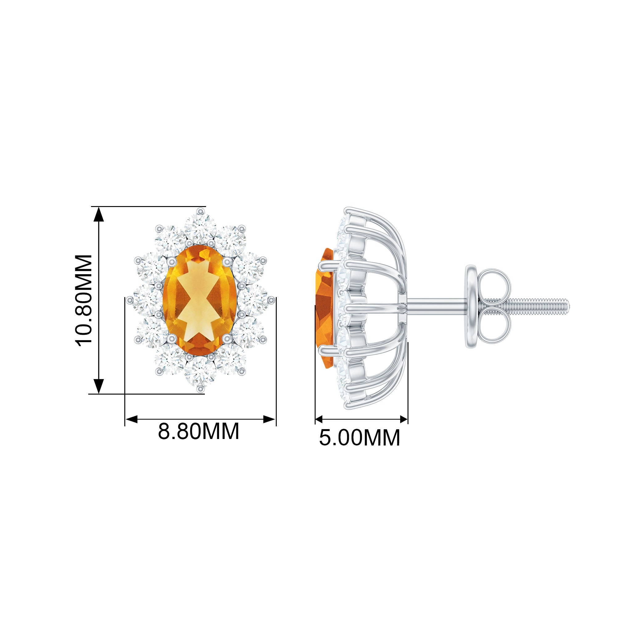 1.75 CT Oval Cut Citrine and Moissanite Sunburst Stud Earrings Citrine - ( AAA ) - Quality - Rosec Jewels