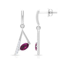 0.75 CT Rhodolite and Diamond Geometric Dangle Earrings Rhodolite - ( AAA ) - Quality - Rosec Jewels