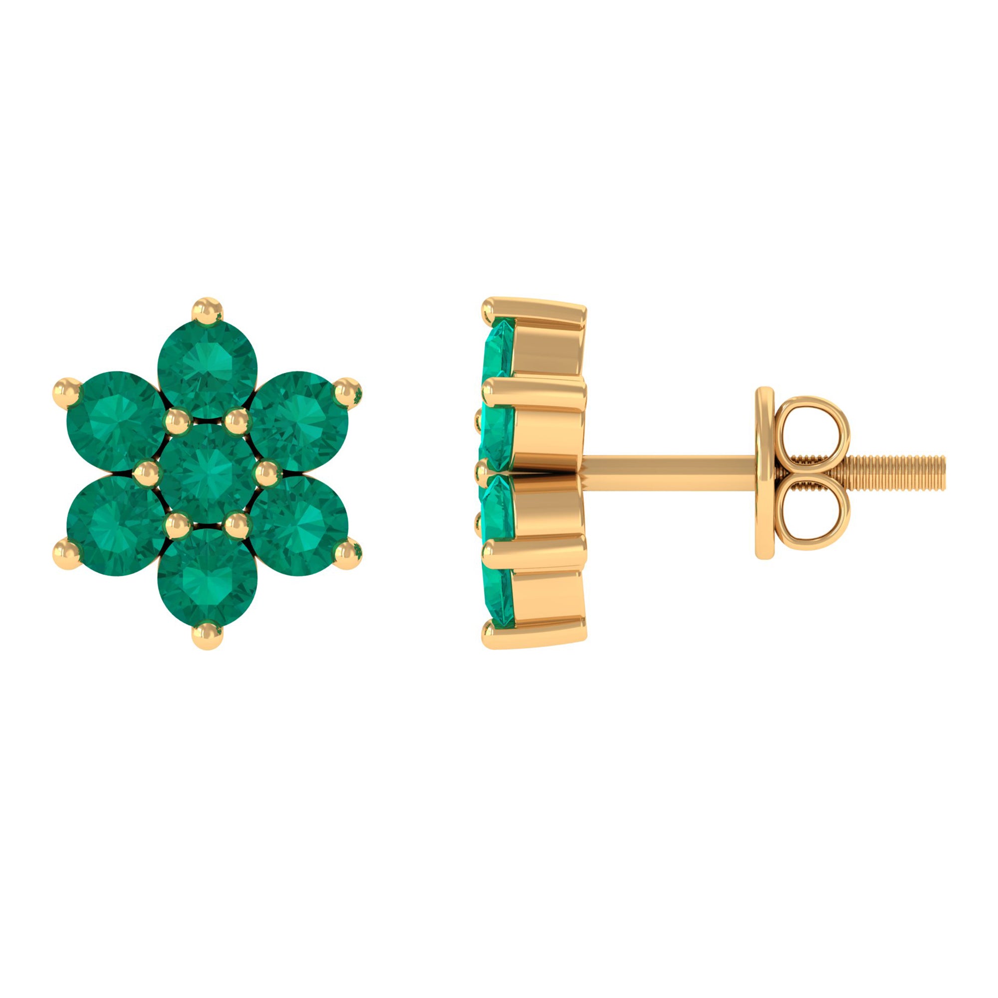 Natural Emerald Floral Stud Earrings Emerald - ( AAA ) - Quality - Rosec Jewels