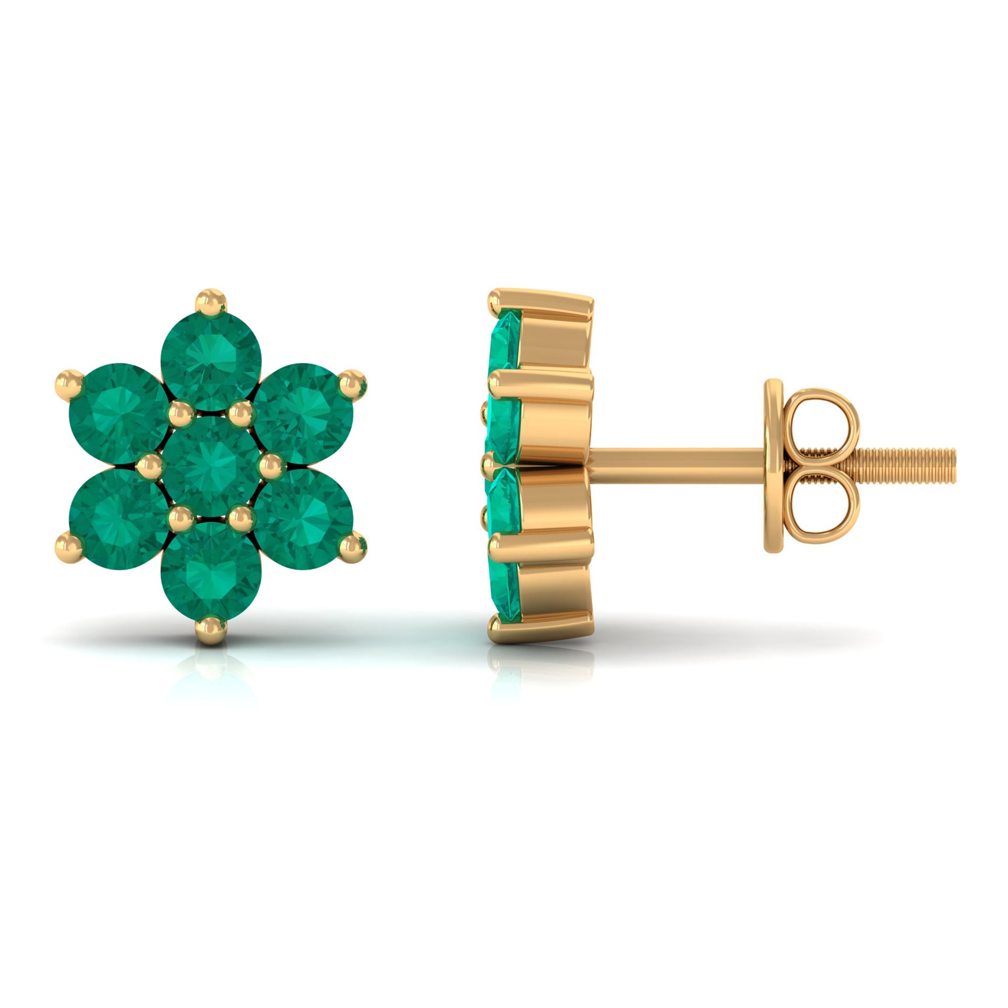 Natural Emerald Floral Stud Earrings Emerald - ( AAA ) - Quality - Rosec Jewels