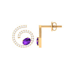 Oval Amethyst and Diamond Swirl Stud Earrings Amethyst - ( AAA ) - Quality - Rosec Jewels