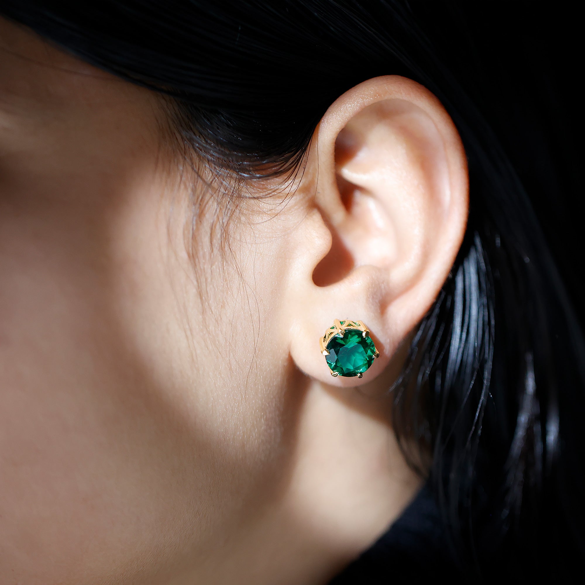 Round Lab Grown Emerald Solitaire Stud Earrings Lab Created Emerald - ( AAAA ) - Quality - Rosec Jewels