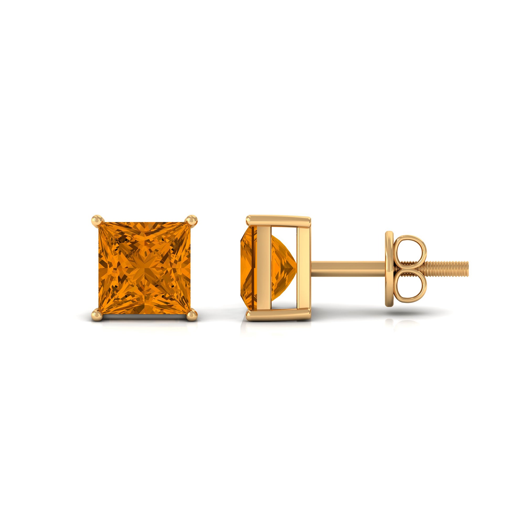 Prong Set Princess Cut Solitaire Citrine Stud Earrings Citrine - ( AAA ) - Quality - Rosec Jewels