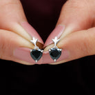 6 MM Heart Shape Black Onyx Drop Stud Earrings Black Onyx - ( AAA ) - Quality - Rosec Jewels