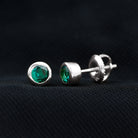 Round Shape Created Emerald Solitaire Stud Earrings in Bezel Setting Lab Created Emerald - ( AAAA ) - Quality - Rosec Jewels