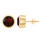 Round Shape Garnet Solitaire Stud Earrings in Bezel Setting Garnet - ( AAA ) - Quality - Rosec Jewels