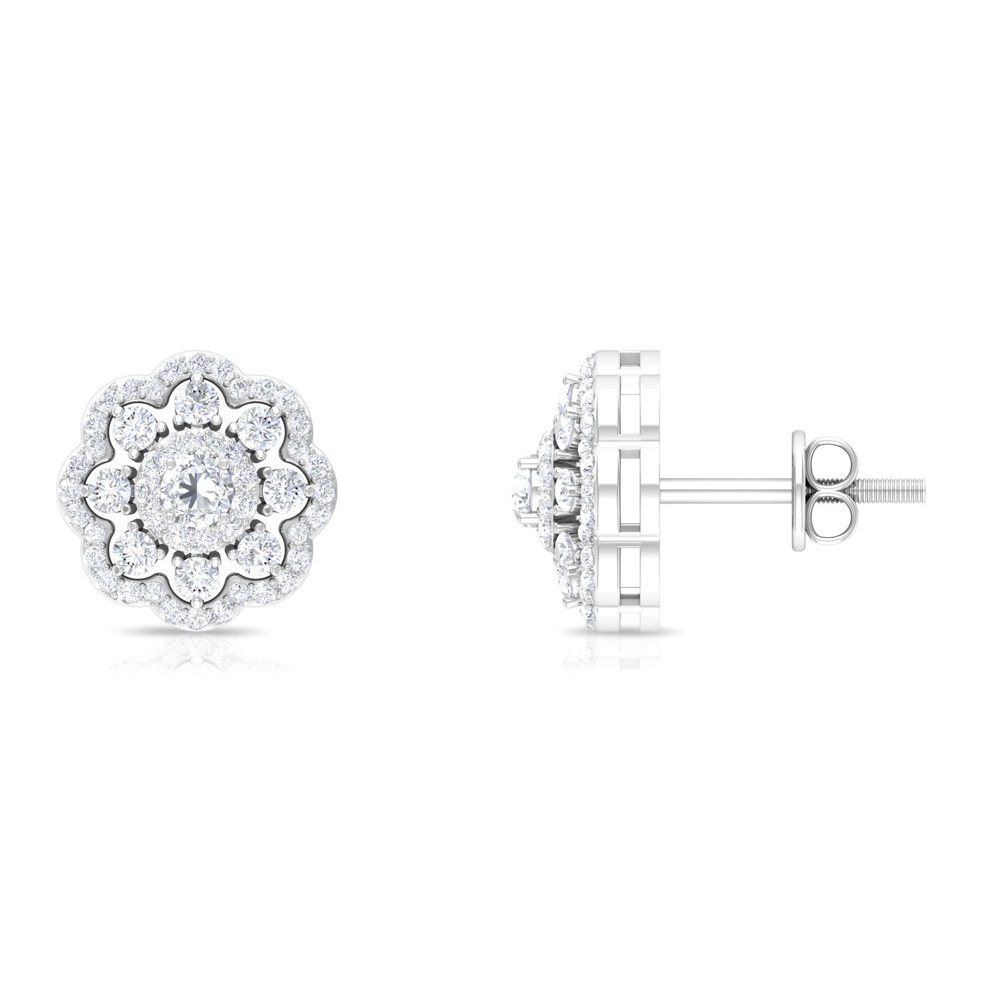 1 CT Certified Moissanite Flower Stud Earrings Moissanite - ( D-VS1 ) - Color and Clarity - Rosec Jewels