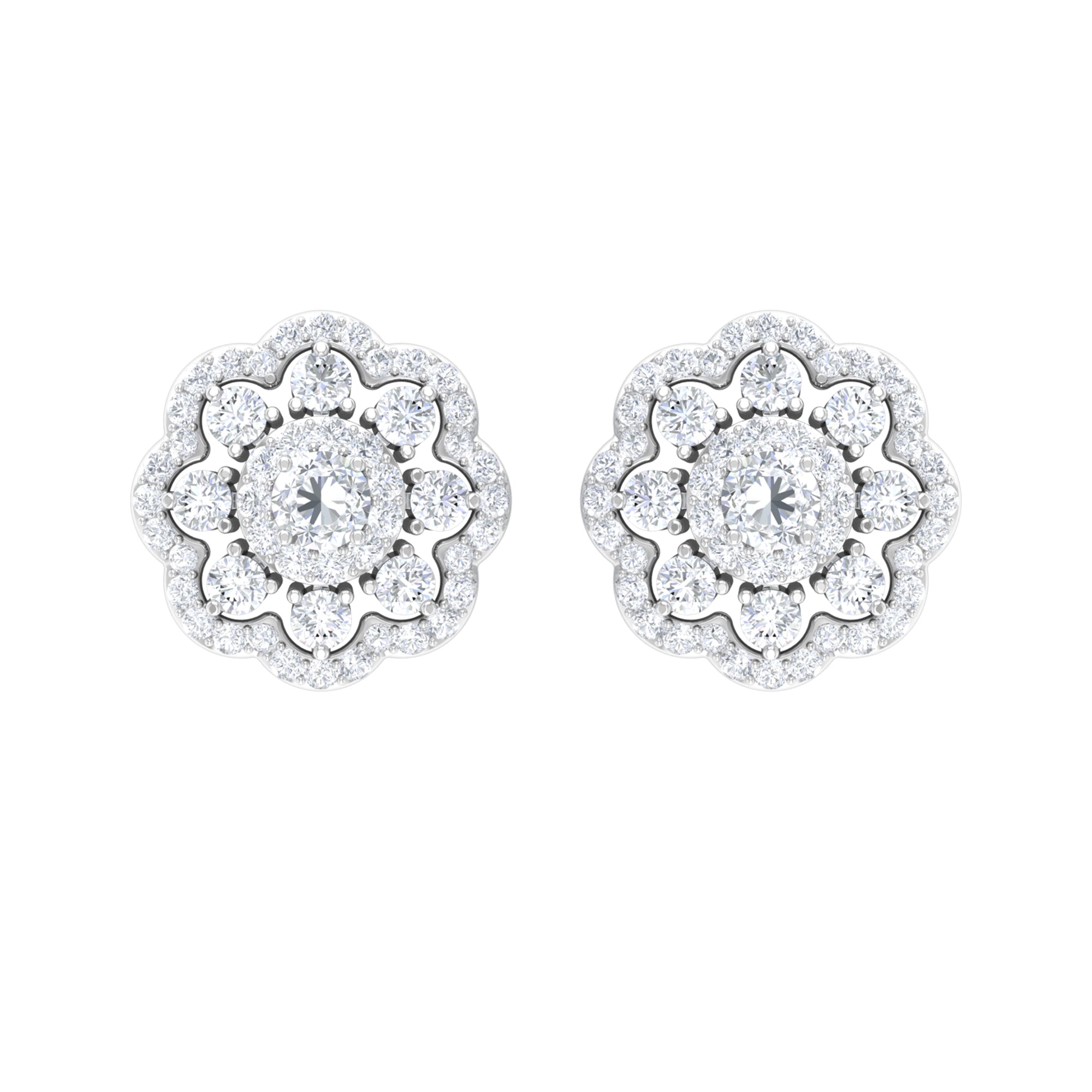 1 CT Certified Moissanite Flower Stud Earrings Moissanite - ( D-VS1 ) - Color and Clarity - Rosec Jewels