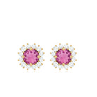 0.75 CT Pink Tourmaline and Diamond Halo Classic Stud Earrings Pink Tourmaline - ( AAA ) - Quality - Rosec Jewels