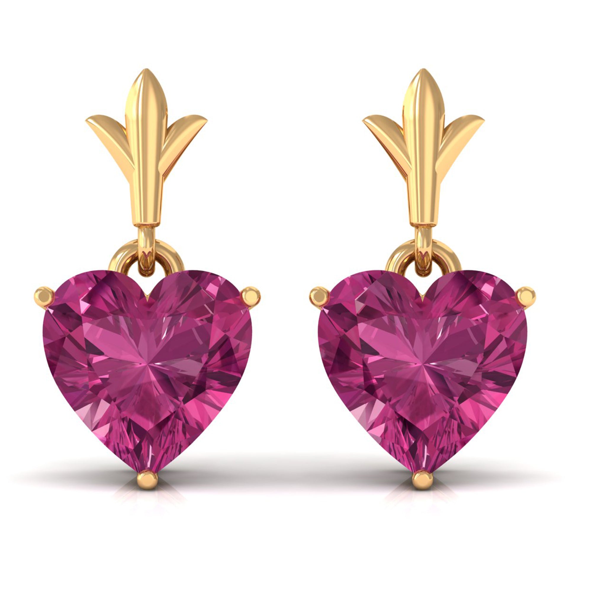 6 MM Heart Shape Pink Tourmaline Drop Stud Earrings Pink Tourmaline - ( AAA ) - Quality - Rosec Jewels