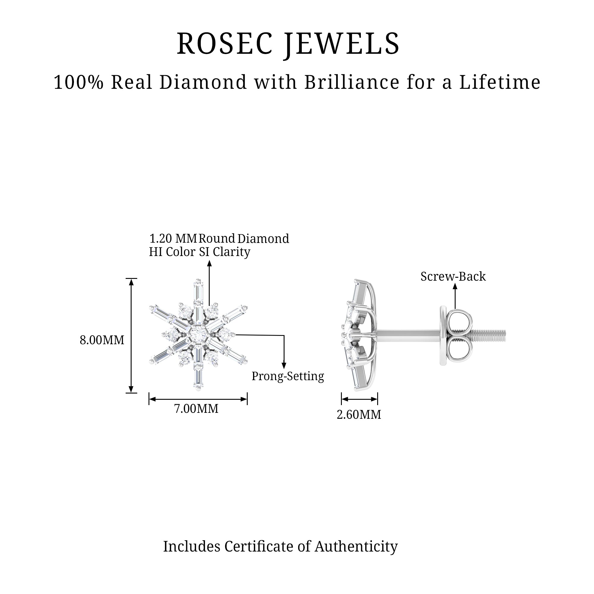 0.25 CT Minimal Diamond Cluster Stud Earrings Diamond - ( HI-SI ) - Color and Clarity - Rosec Jewels