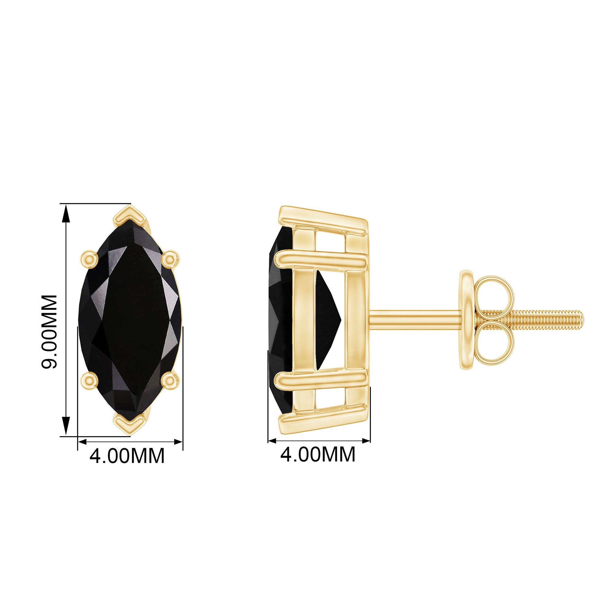 8X4 MM Marquise Cut Created Black Diamond Solitaire Stud Earring Lab Created Black Diamond - ( AAAA ) - Quality - Rosec Jewels