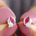 1 CT Marquise Cut Ruby Stud Earring with Trio Diamond Ruby - ( AAA ) - Quality - Rosec Jewels