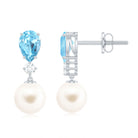 5.25 CT Aquamarine and Moissanite Dangle Earrings with Freshwater Pearl Drop Aquamarine - ( AAA ) - Quality - Rosec Jewels