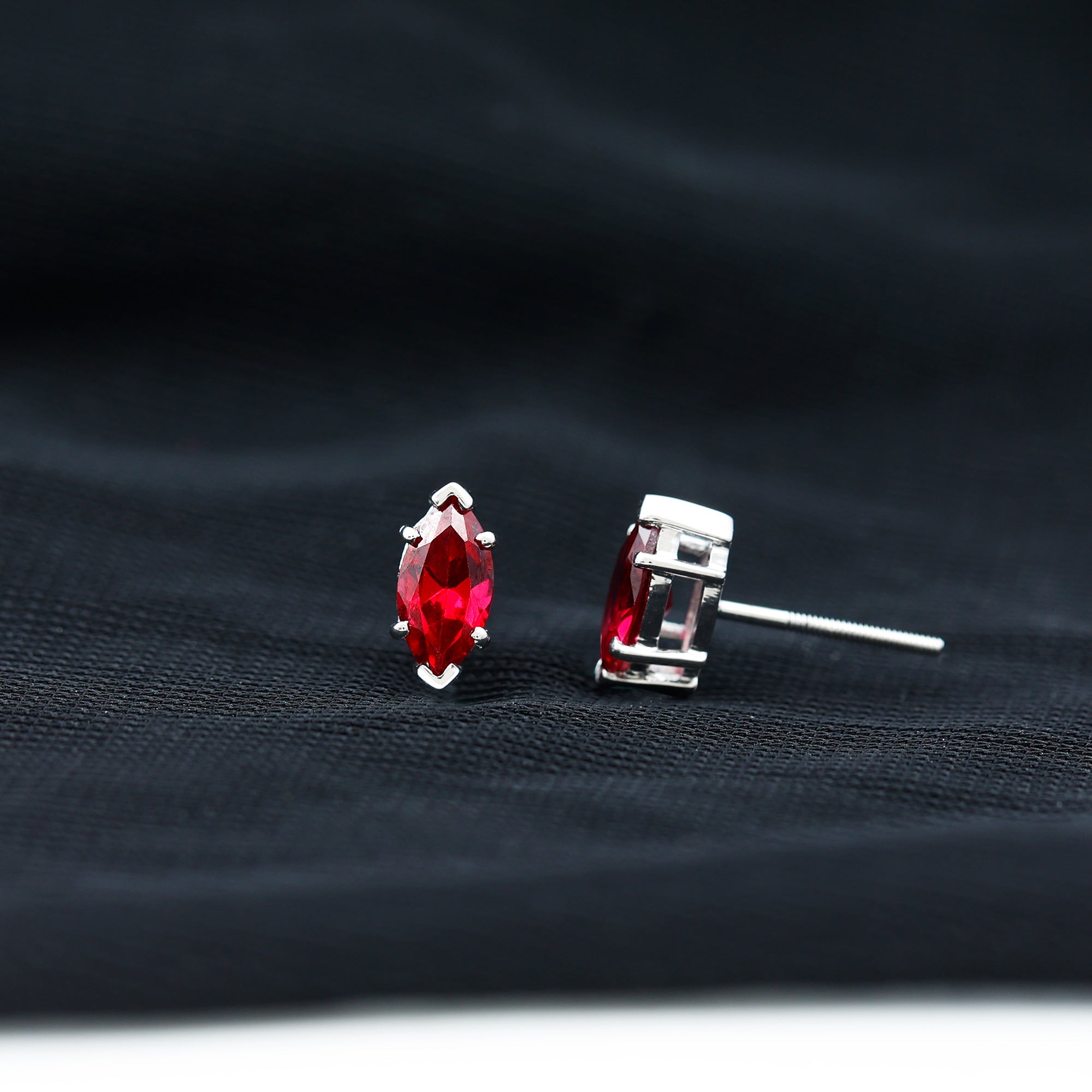 8X4 MM Marquise Cut Created Ruby Solitaire Stud Earring Lab Created Ruby - ( AAAA ) - Quality - Rosec Jewels