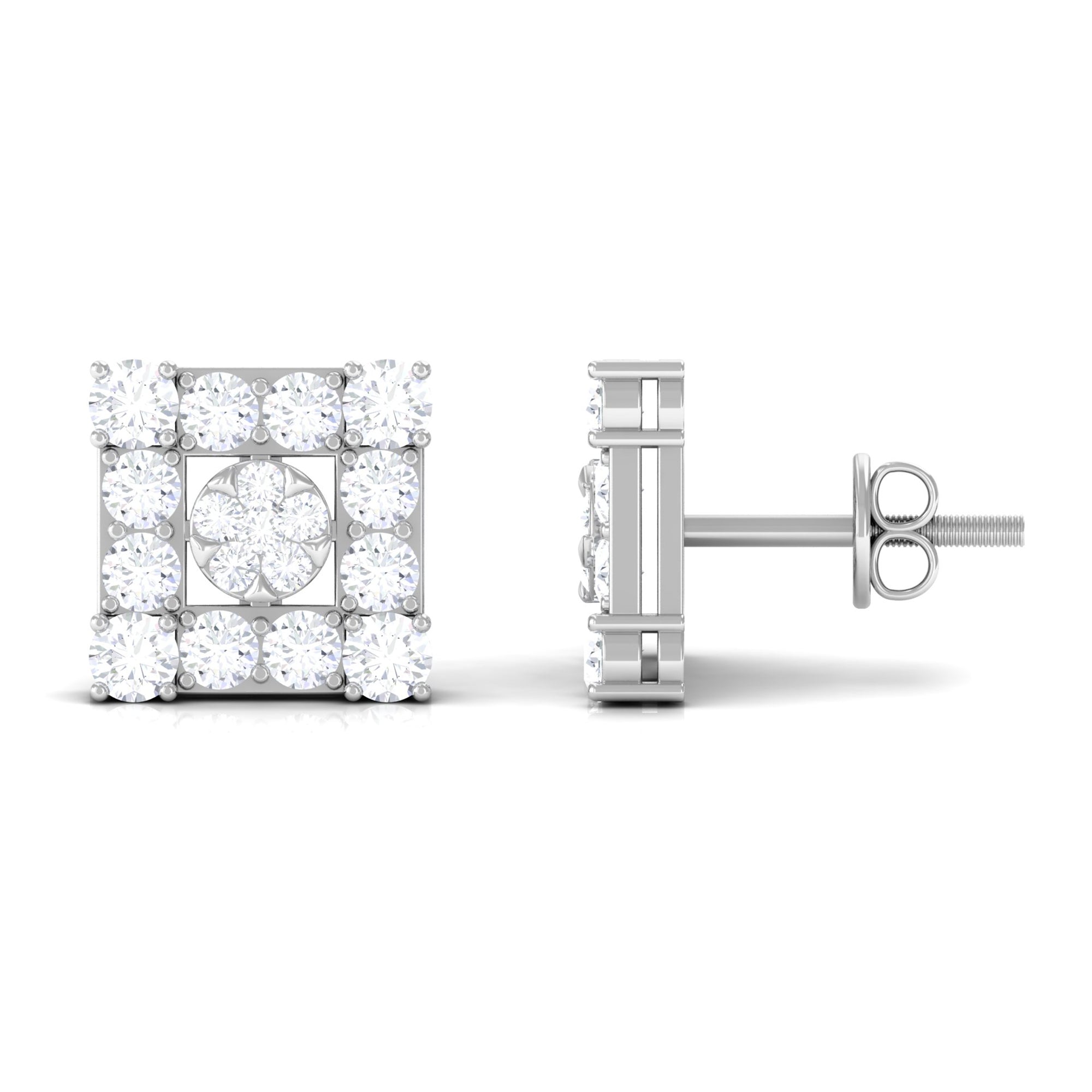 Certified Moissanite Square Stud Earrings Moissanite - ( D-VS1 ) - Color and Clarity - Rosec Jewels