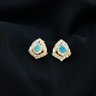 3/4 CT Ethiopian Opal Stud Earrings with Moissanite Accent Ethiopian Opal - ( AAA ) - Quality - Rosec Jewels