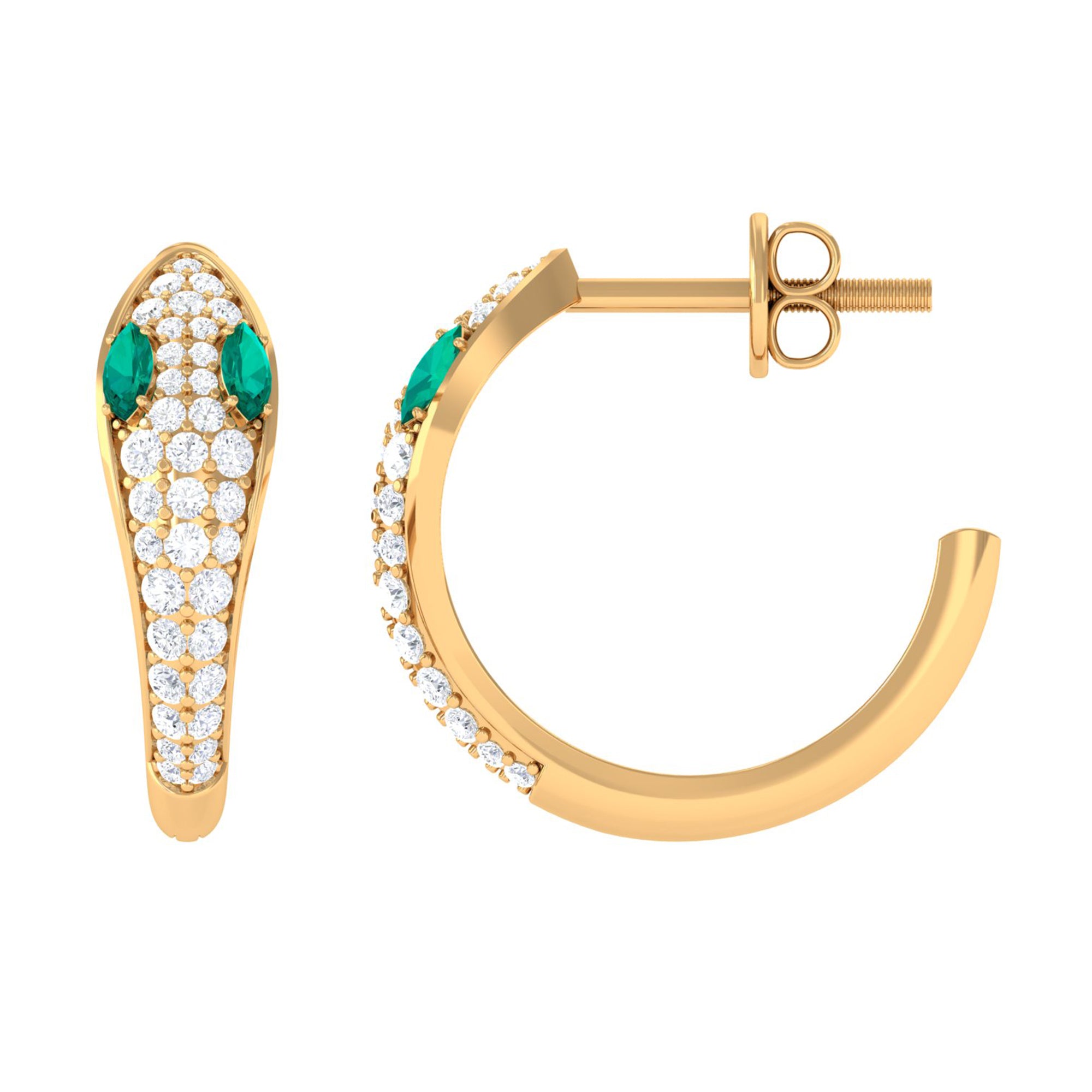 Emerald and Diamond Snake Hinged Hoop Earrings Emerald - ( AAA ) - Quality - Rosec Jewels