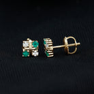 Real Emerald and Moissanite Stud Earrings Emerald - ( AAA ) - Quality - Rosec Jewels