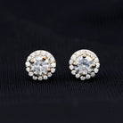 3/4 CT Round Moissanite Elegant Halo Stud Earrings in Gold Moissanite - ( D-VS1 ) - Color and Clarity - Rosec Jewels