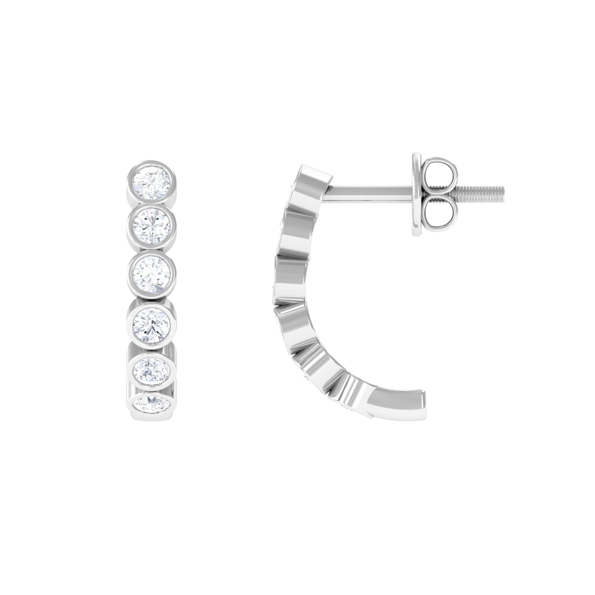 1/2 CT Bezel Set Diamond Half Eternity Hoop Earrings Diamond - ( HI-SI ) - Color and Clarity - Rosec Jewels