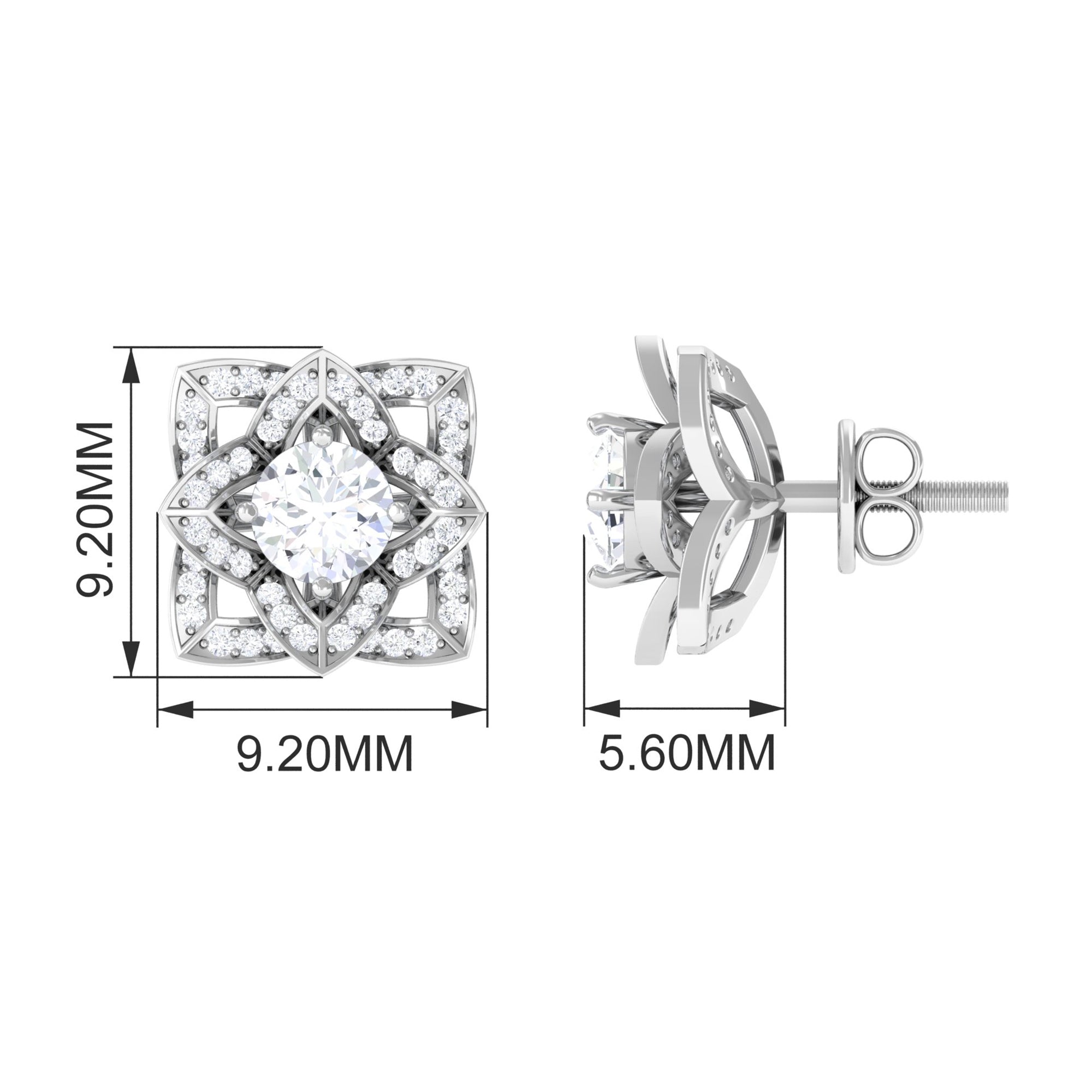 Flower Stud Earrings with Round Shape Diamond Diamond - ( HI-SI ) - Color and Clarity - Rosec Jewels