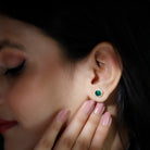 Created Emerald Halo Stud Earrings with Diamond Lab Created Emerald - ( AAAA ) - Quality - Rosec Jewels