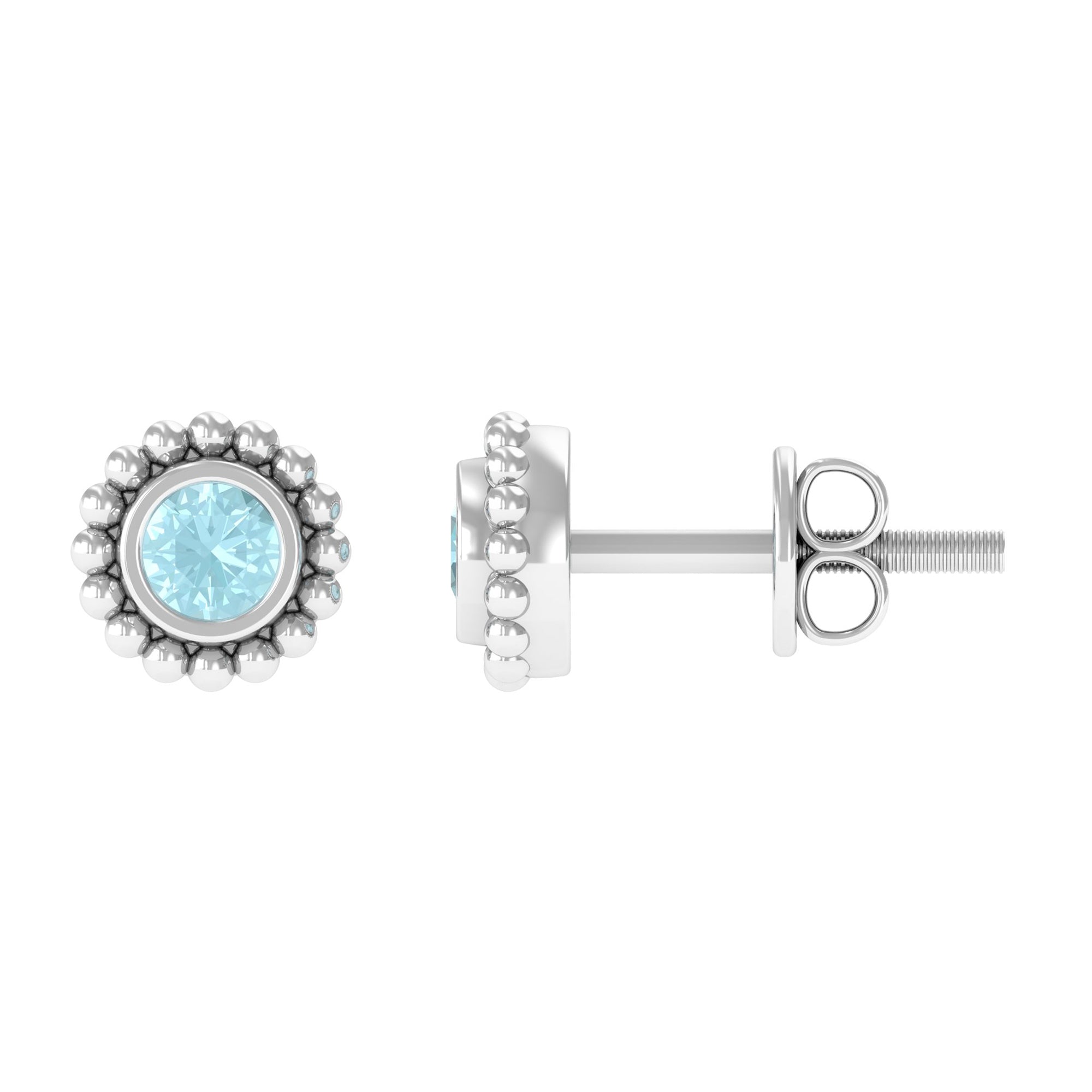 Bezel Set Sky Blue Topaz and Gold Beaded Stud Earrings Sky Blue Topaz - ( AAA ) - Quality - Rosec Jewels