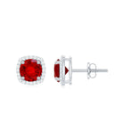 6 MM Round Lab Grown Ruby Halo Stud Earrings with Diamond Lab Created Ruby - ( AAAA ) - Quality - Rosec Jewels