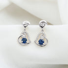 Blue Sapphire and Diamond Accent Heart Drop Earring Blue Sapphire - ( AAA ) - Quality - Rosec Jewels