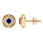 0.25 CT Antique Blue Sapphire and Diamond Beaded Stud Earrings Blue Sapphire - ( AAA ) - Quality - Rosec Jewels