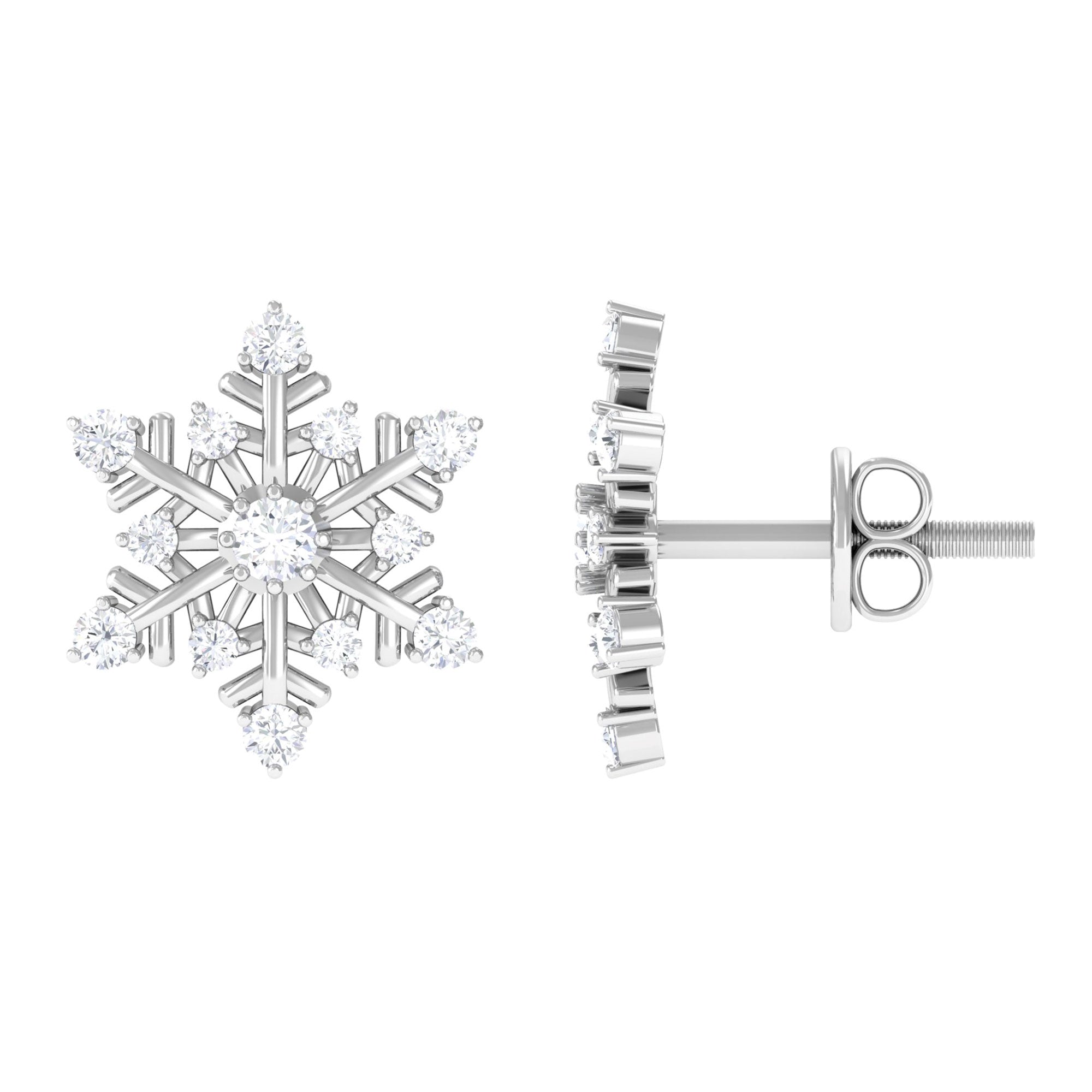 0.75 CT Certified Moissanite Snowflake Stud Earrings in Silver Moissanite - ( D-VS1 ) - Color and Clarity 92.5 Sterling Silver - Rosec Jewels