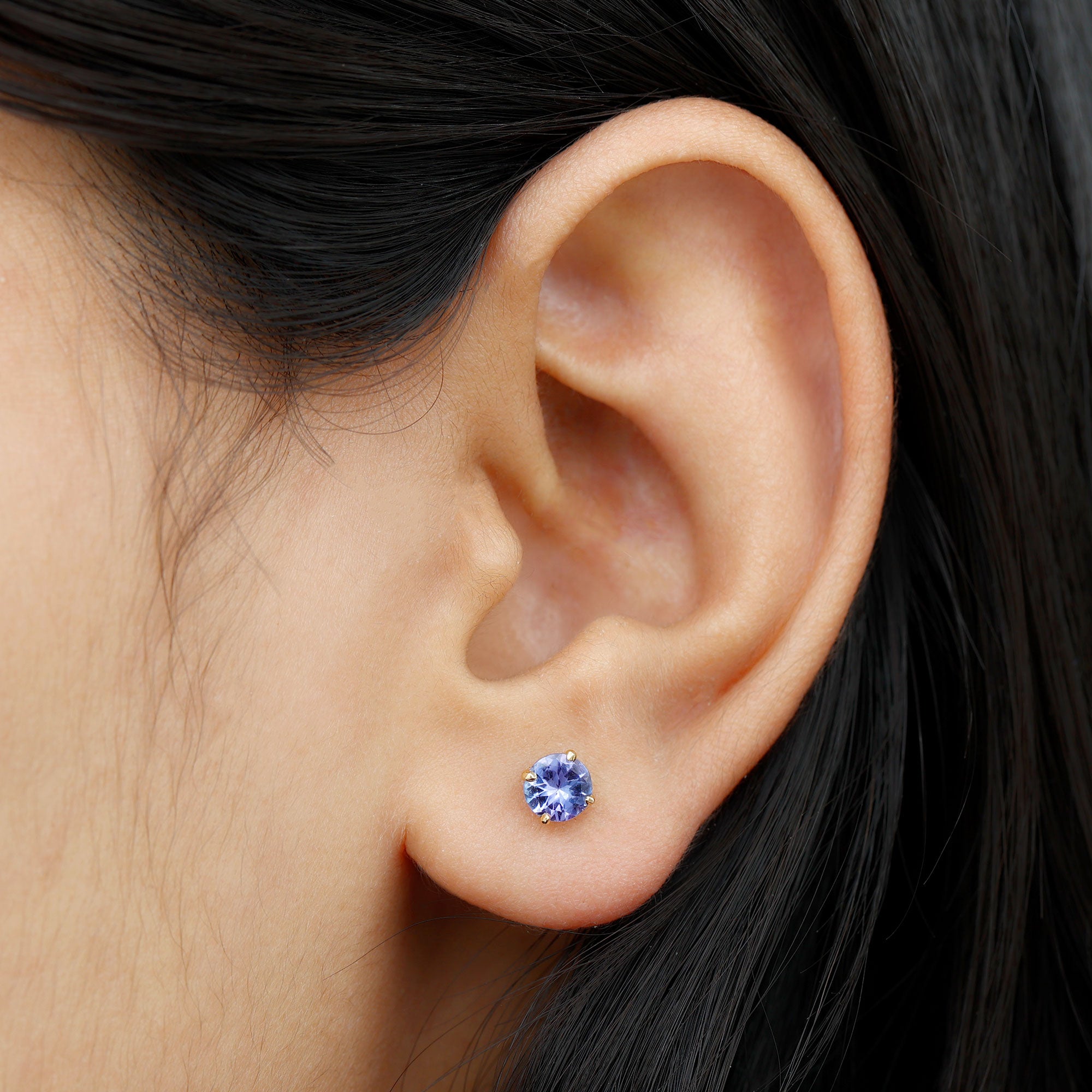 1 CT Round Cut Tanzanite Solitaire Stud Earrings in Gold Tanzanite - ( AAA ) - Quality - Rosec Jewels