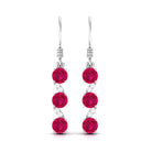 Minimal Ruby Dangle Drop Earrings with Diamond Ruby - ( AAA ) - Quality - Rosec Jewels