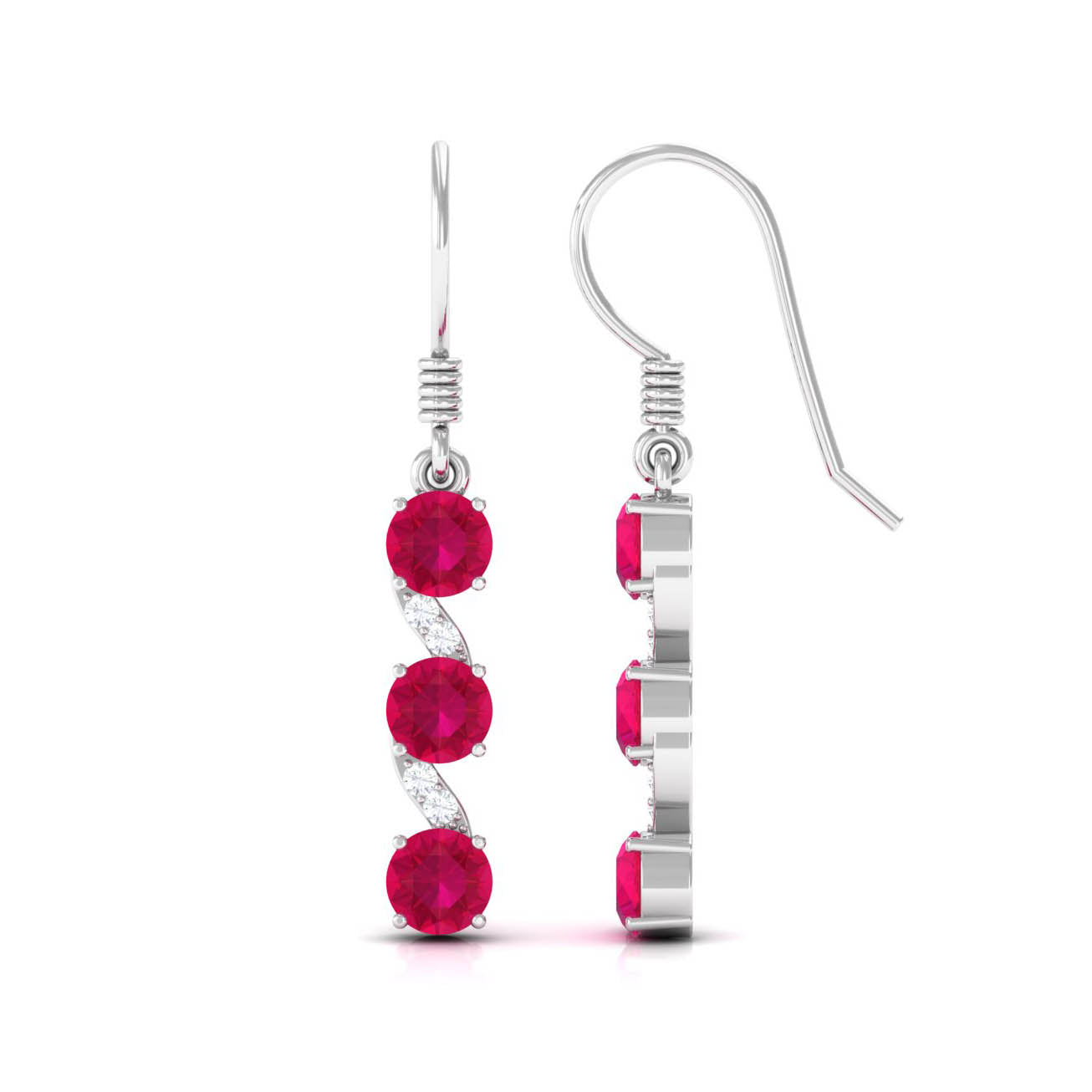 Minimal Ruby Dangle Drop Earrings with Diamond Ruby - ( AAA ) - Quality - Rosec Jewels