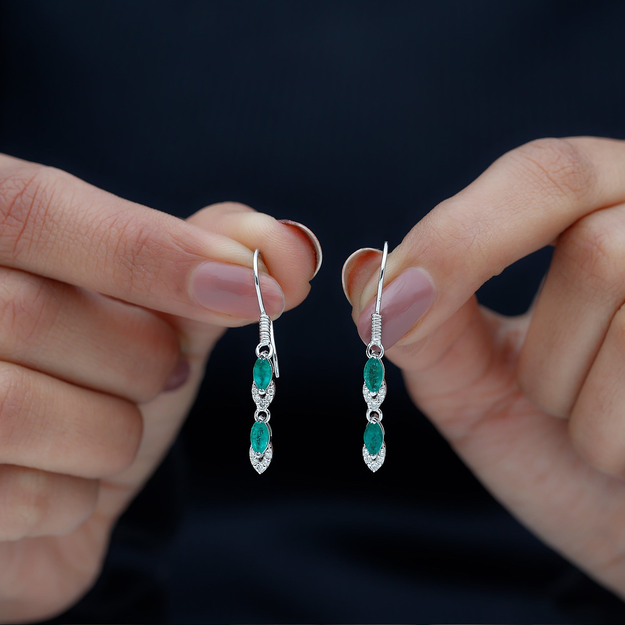 1.50 CT Marquise Cut Emerald Dangle Earrings with Diamond Emerald - ( AAA ) - Quality - Rosec Jewels