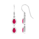 Ruby and Diamond Dangle Earrings with Fish Hook Ruby - ( AAA ) - Quality - Rosec Jewels