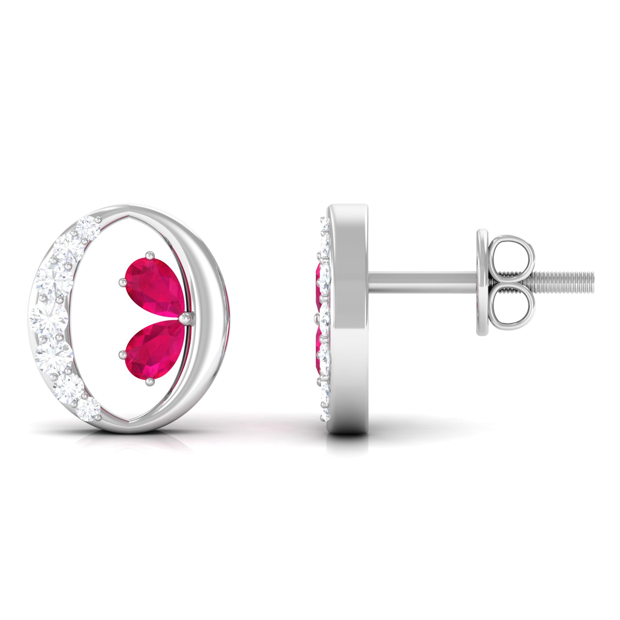 Pear Cut Ruby and Diamond Stud Earrings Ruby - ( AAA ) - Quality - Rosec Jewels