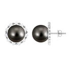 Natural Tahitian Pearl and Diamond Halo Stud Earrings Tahitian pearl - ( AAA ) - Quality - Rosec Jewels