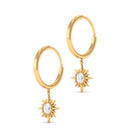 Bezel Set Round Moissanite Sunburst Hoop Drop Earrings Moissanite - ( D-VS1 ) - Color and Clarity - Rosec Jewels