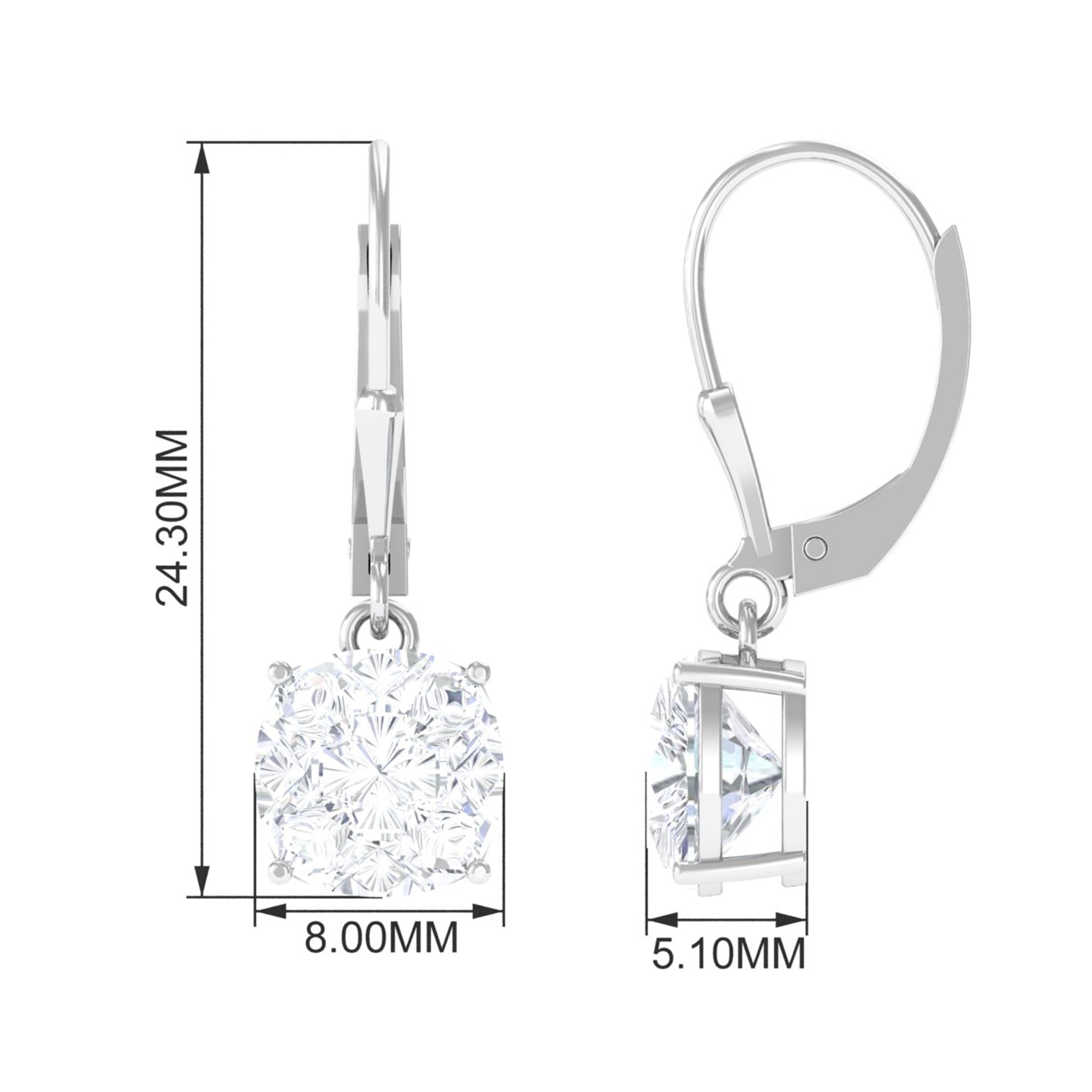 Cushion Cut Cubic Zirconia Solitaire Drop Earrings Zircon - ( AAAA ) - Quality - Rosec Jewels