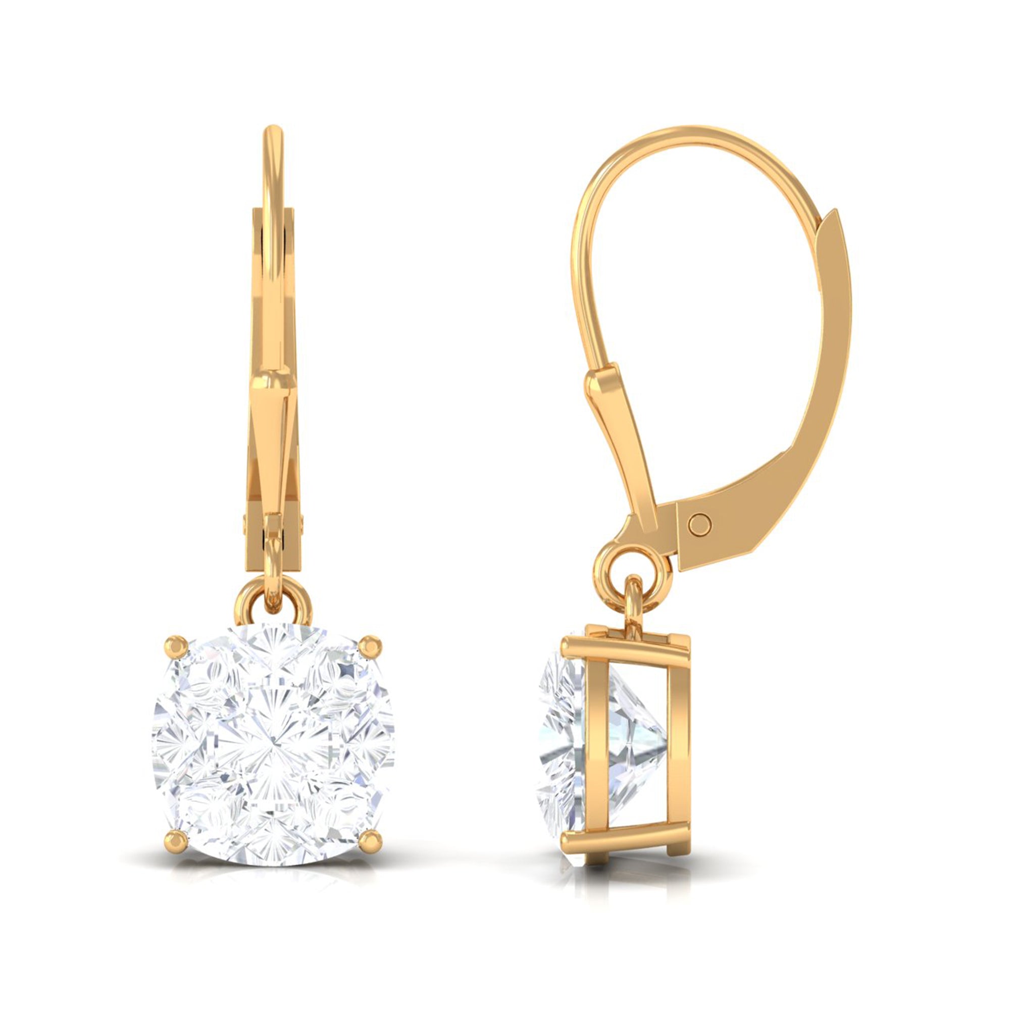 Cushion Cut Cubic Zirconia Solitaire Drop Earrings Zircon - ( AAAA ) - Quality - Rosec Jewels